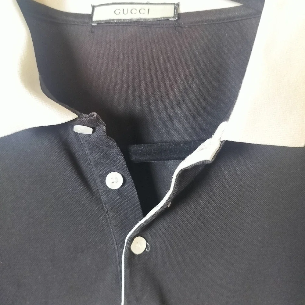 Gucci Mens Interlocking‎ G Striped Polo Shirt Black Red White Short Sleeve